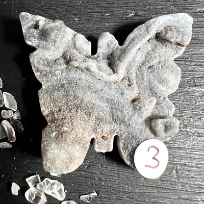 Chalcedon Rosette Schmetterling Variante 3 | Drusige Weißstruktur | Happy Minerals