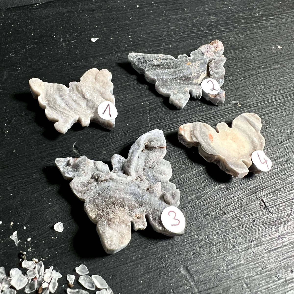 Chalcedon Rosette Schmetterlinge | Nummeriert 1 bis 4 | Happy Minerals