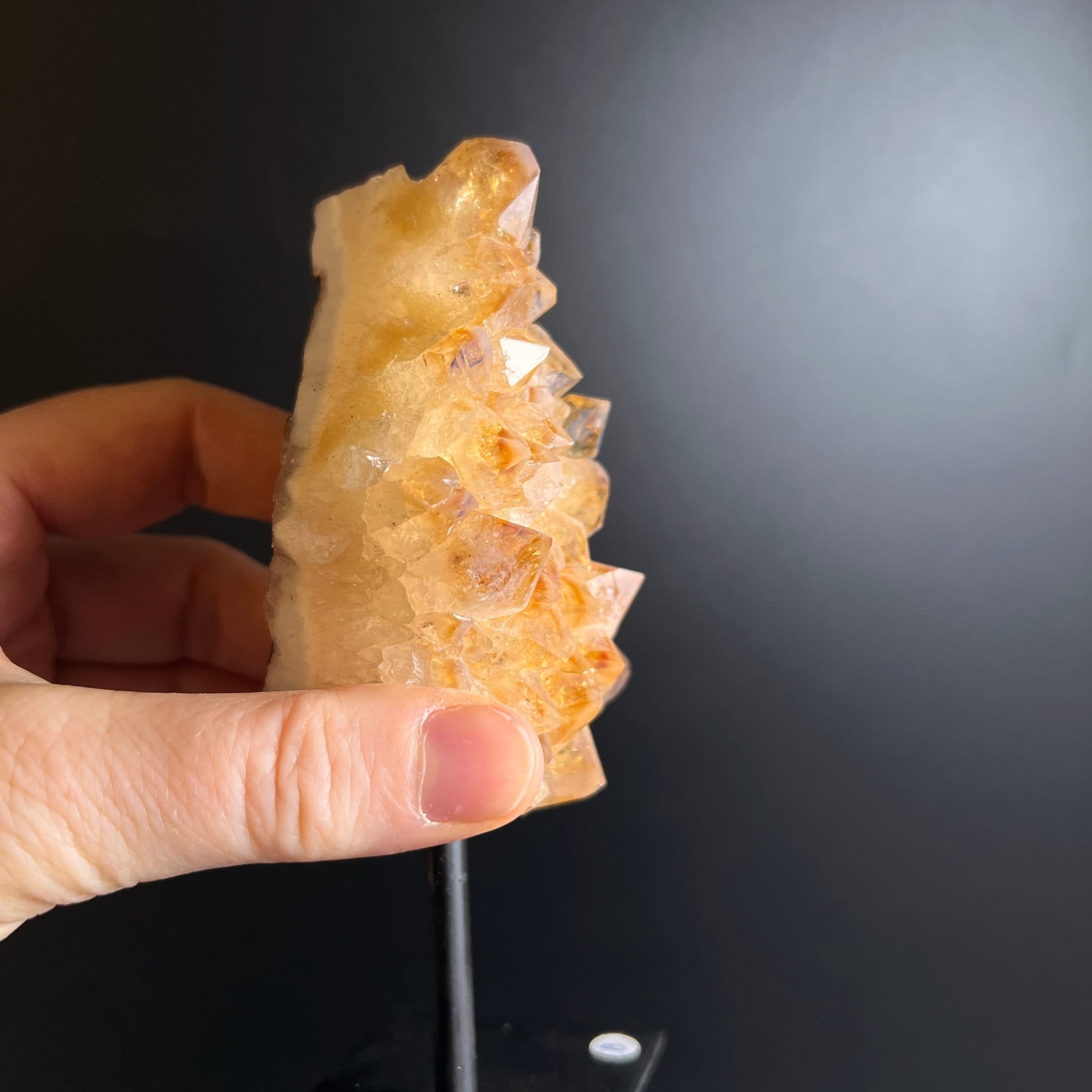 Citrin Variante B | Detailansicht Seite | glänzende Kristallfacetten | warme Honigfarben | Happy Minerals
