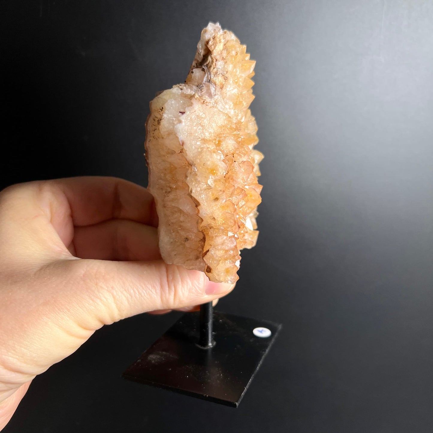 Citrin Variante A | seitliche Detailansicht | goldorange Kristallspitzen | schimmernde Facetten | Happy Minerals