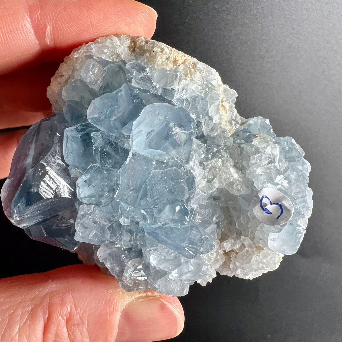 Coelestin Rohstein | Variante B | himmelblaue Kristalle | glasklare Spitzen | Madagaskar | Happy Minerals