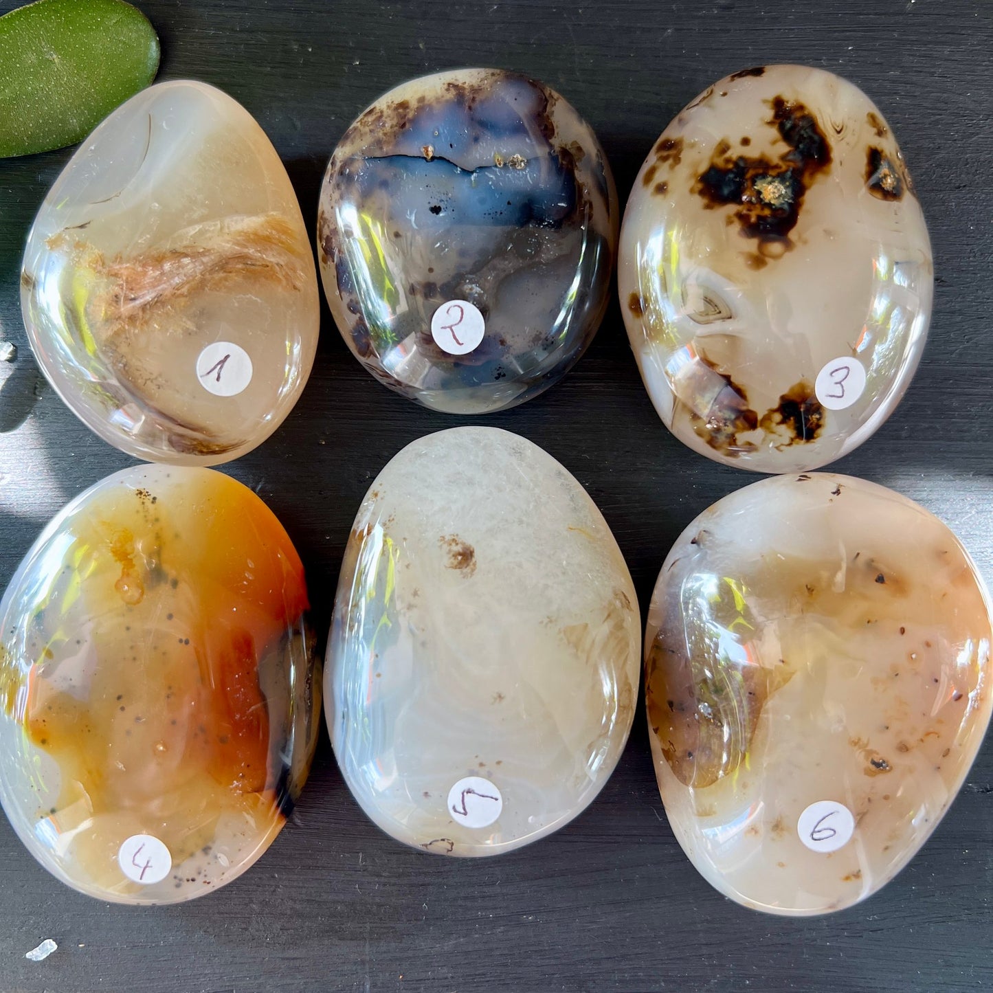 Dendritenachat Handschmeichler | Madagaskar | sechs polierte Steine | natürliche Einschlüsse | Happy Minerals