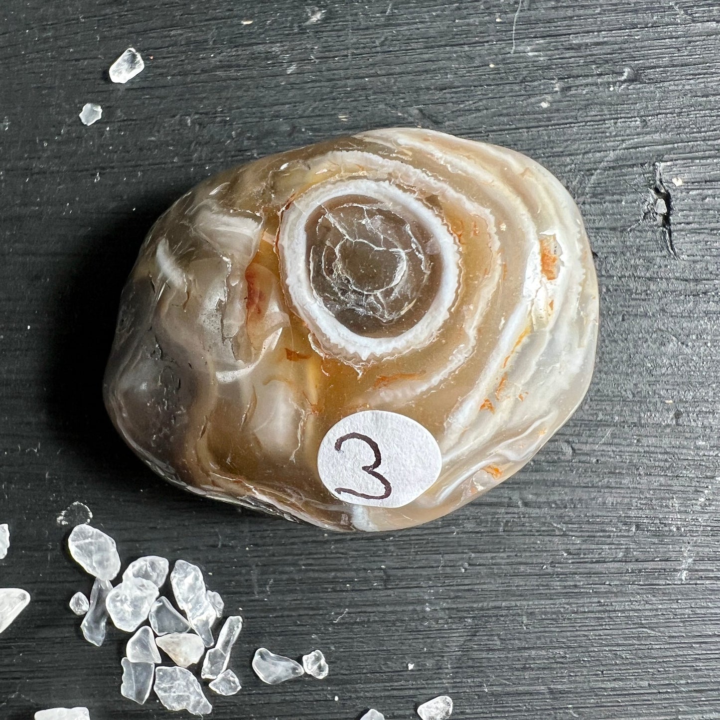 Enhydro Achat | Variante 3 | Brasilien | poliert | braune Spiralen | Bänderung | Happy Minerals