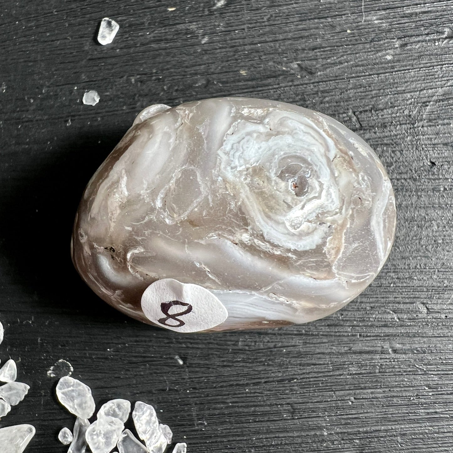 Enhydro Achat | Variante 8 | Brasilien | poliert | graue Bänderung | Spiralen | Happy Minerals