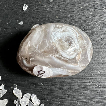 Enhydro Achat | Variante 8 | Brasilien | poliert | graue Bänderung | Spiralen | Happy Minerals