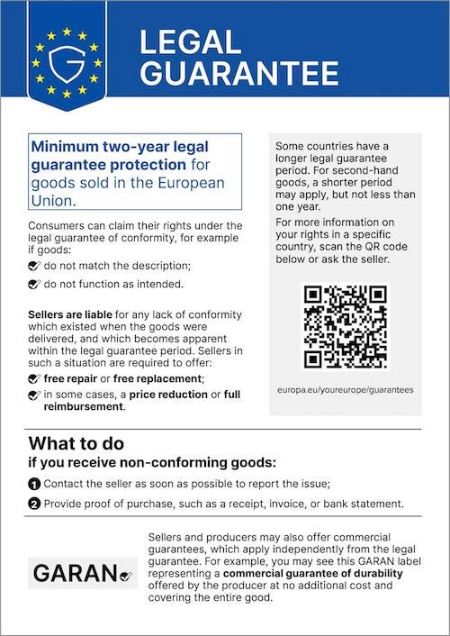 Legal Guarantee – minimum two-year protection in the EU