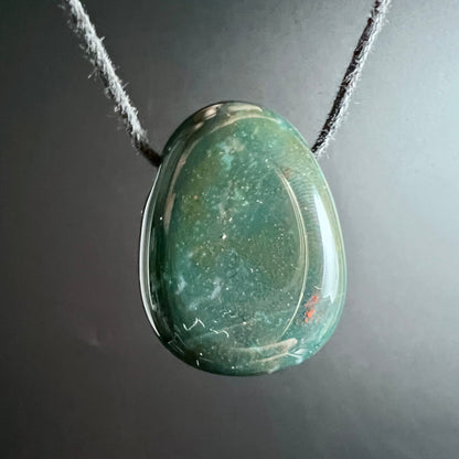 Heliotrope Pendant 30x20mm | Healing Stone for Courage and Grounding