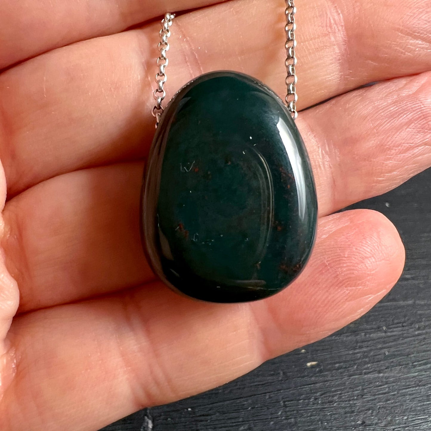Heliotrope Pendant 30x20mm | Healing Stone for Courage and Grounding