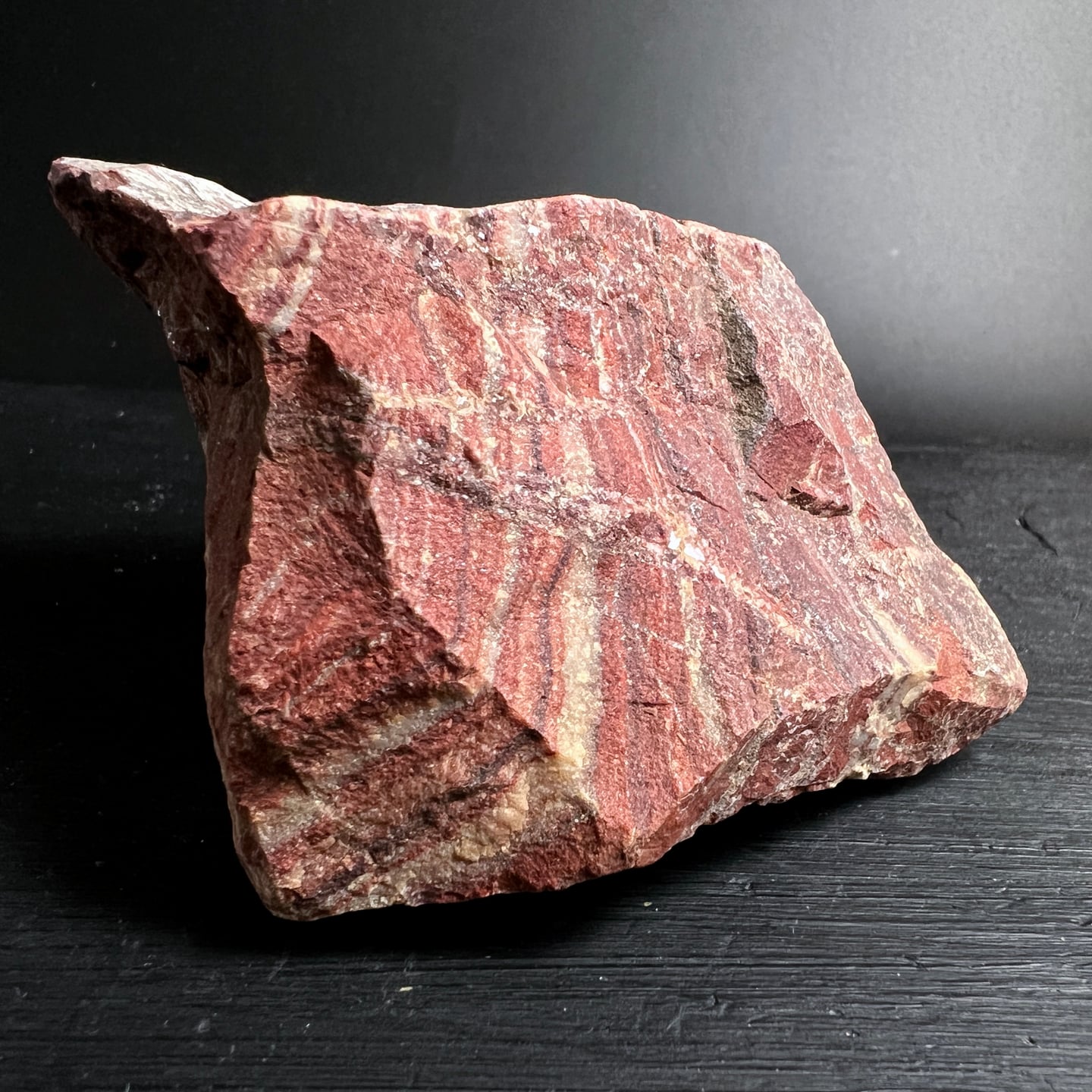 Bänderjaspis Rohstein rot-weiß gestreift 9cm natürliche Bänderung erdende Energie | Happy Minerals