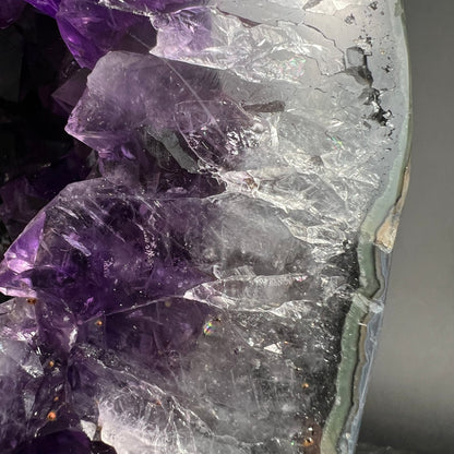 Violetter Amethyst Kristall Druse mit klaren Quarzkristallen in Geode | Happy Minerals