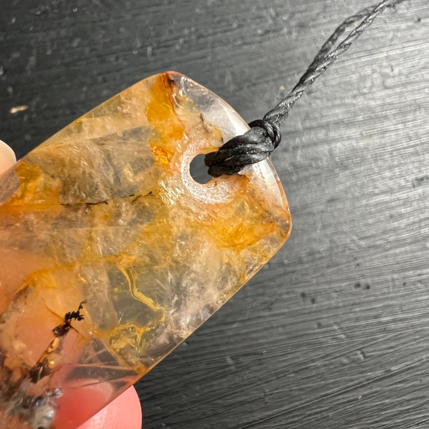 Golden Healer Pendant with Dendrites 32mm | Grounding and Inner Strength