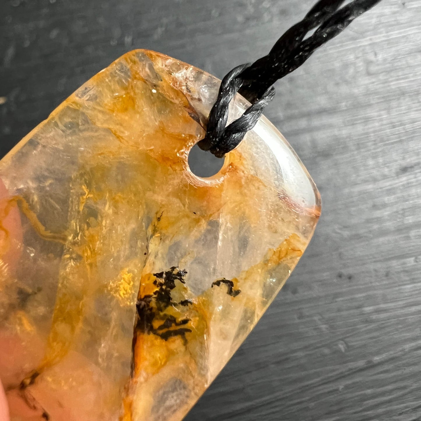 Golden Healer Pendant with Dendrites 32mm | Grounding and Inner Strength