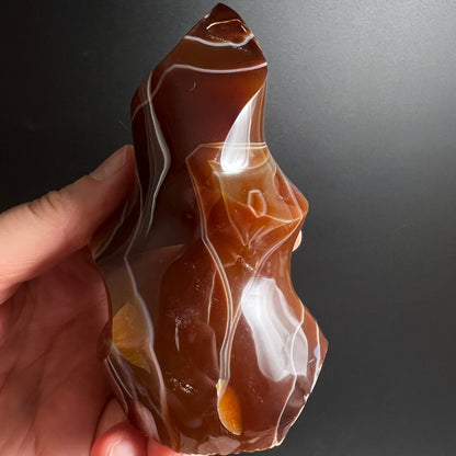 Karneol Flamme von vorne gehalten | feurige Rostrot-Töne | elegante Maserung | Madagaskar | Happy Minerals