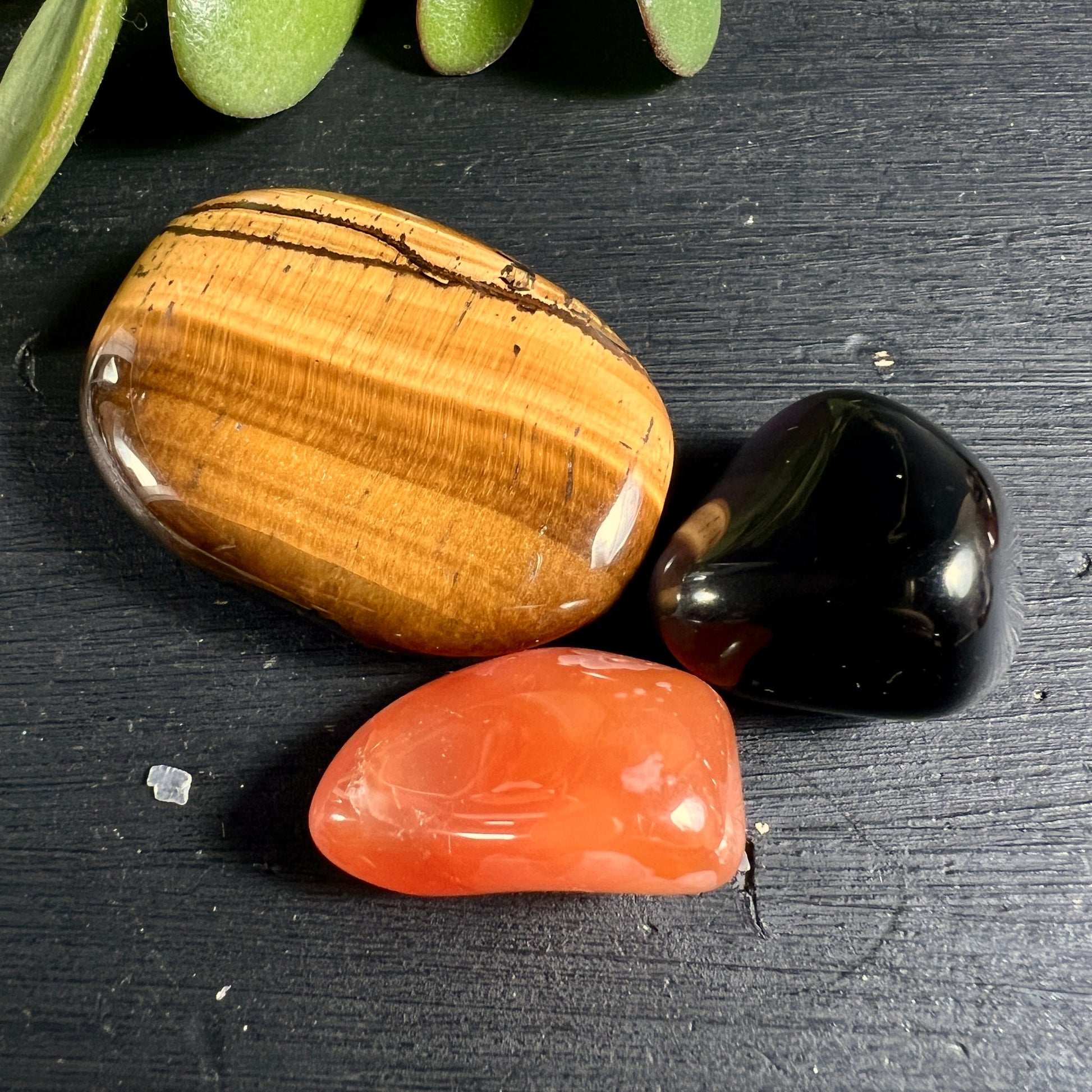 Karneol Tigerauge Regenbogenobsidian | polierte Trommelsteine | goldbraun orange schwarz | Happy Minerals