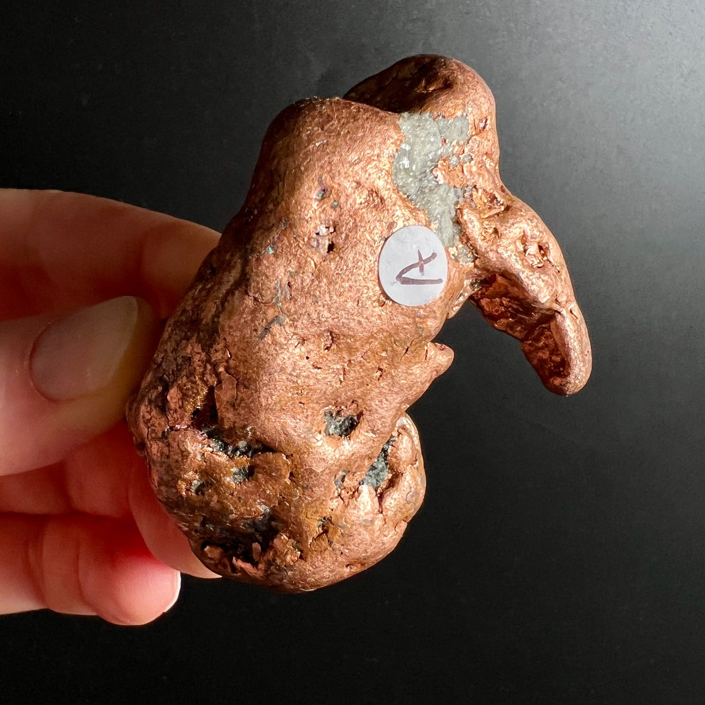 Kupfer-Nugget Variante A in der Hand | Größenvergleich | warmer Kupferglanz | Happy Minerals