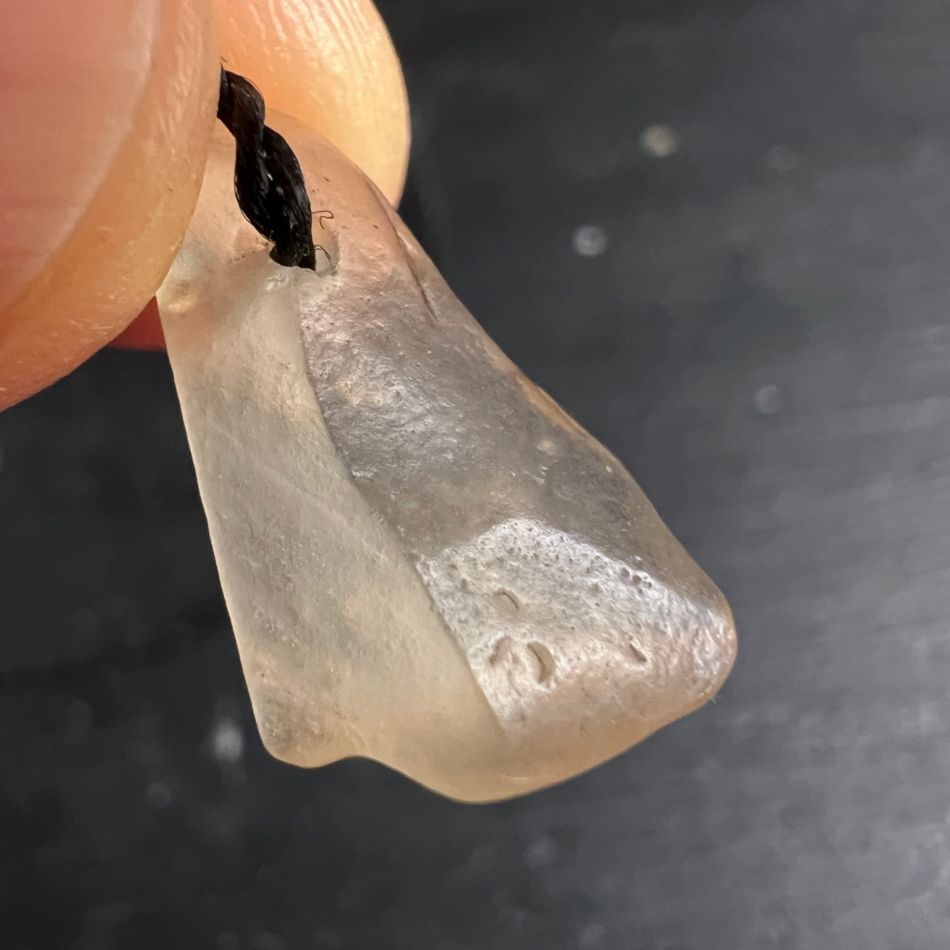 Libysches Wüstenglas Anhänger, durchscheinend beige-grau mit rauer Bohrung und schwarzer Kordel | Happy Minerals