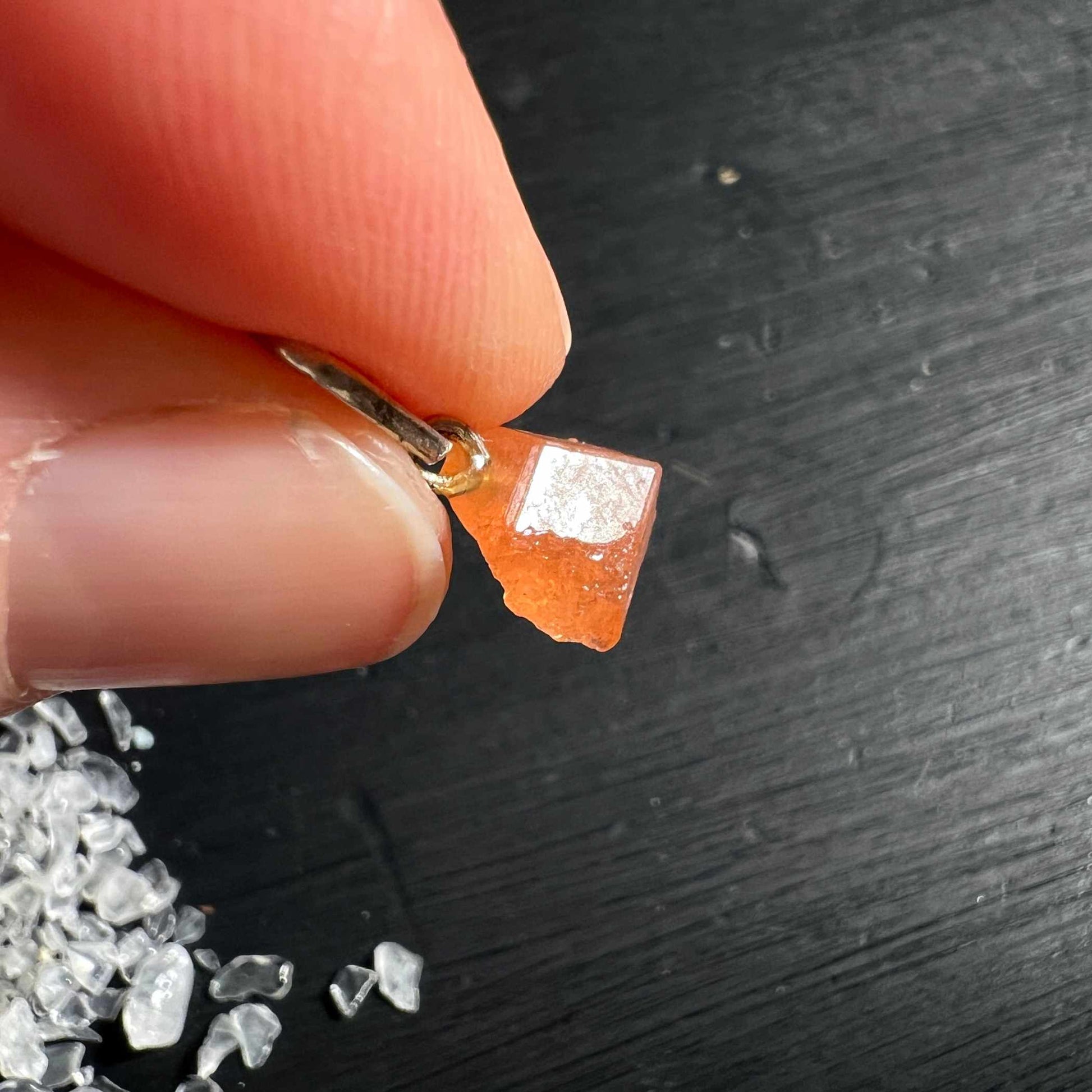 Mandarinengranat Anhaenger roh aus Brasilien mit Silberoese