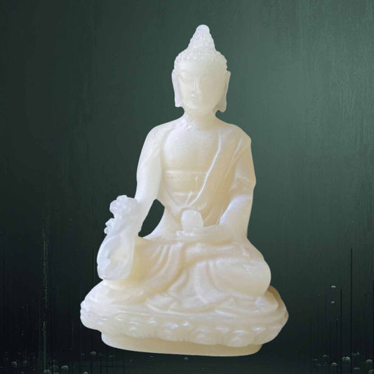 Medizin Buddha Statue creme-weiss aus Alabaster Polyresin Indien