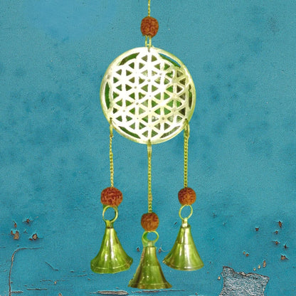 Messing Klangspiel Blume des Lebens | türkiser Himmel | goldene Glocken | spirituell | Happy Minerals