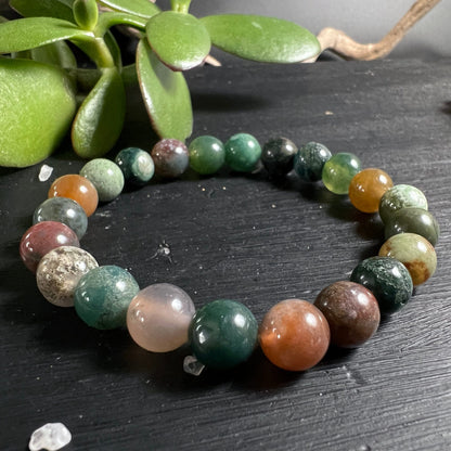 Moosachat Perlenarmband | Variante 2 | erdige Farbtöne | saftige Grüntöne | Sukkulenten | Happy Minerals