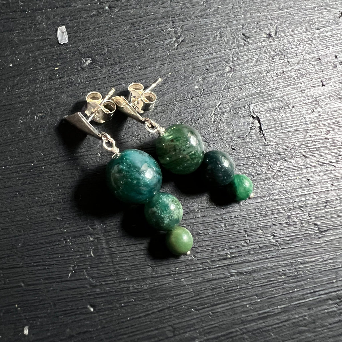 Moosachat | Ohrstecker | grüne Kugeln | Rauten-Stecker | Sterlingsilber | Unikat | Happy Minerals