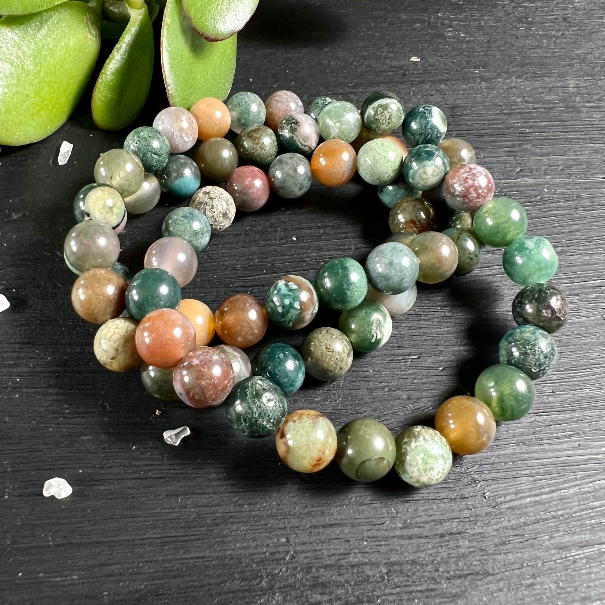 Moosachat Armband | lose Perlenstränge | Variante 3 | natürliche Musterung | verwittertes Holz | Happy Minerals