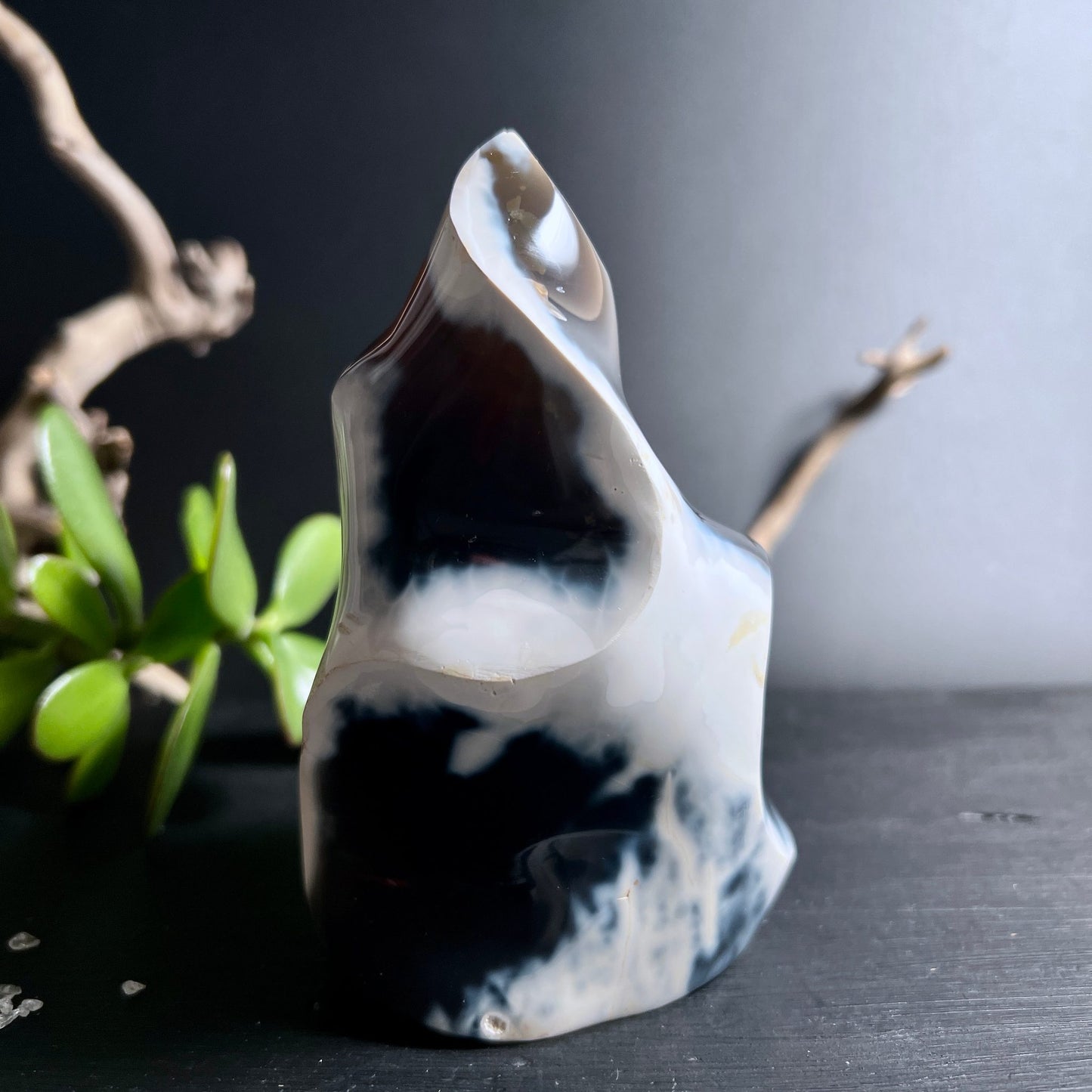 Orca Achat Flamme | schwarz-weiße Bänderung | Madagaskar Kristall | mystische Atmosphäre | Happy Minerals