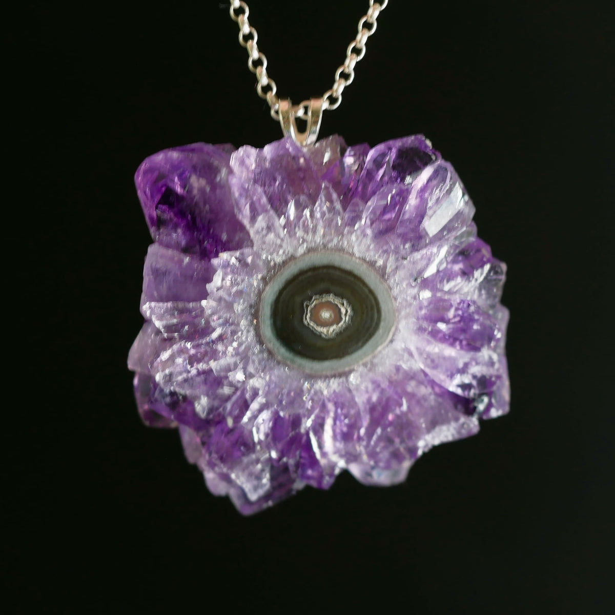 Amethyst Stalactite Sun Pendant 36mm | Crown Chakra and Spiritual Clarity