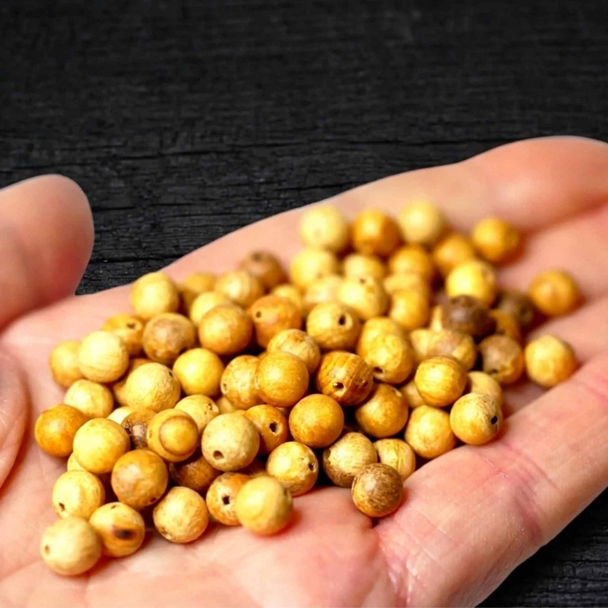 Polierte Palo Santo Kugelperlen | goldener Glanz | Peru Holz | Handfläche | natürlich | Happy Minerals