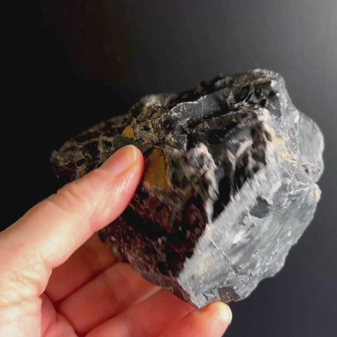 Dekoratives Rohstück schwarzer Onyx aus Brasilien 765g Video | Happy Minerals