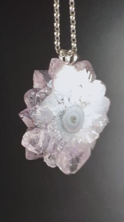Amethyst Stalactite Pendant 33mm | Spiritual Growth | Crystal Cross Section in 925 Silver
