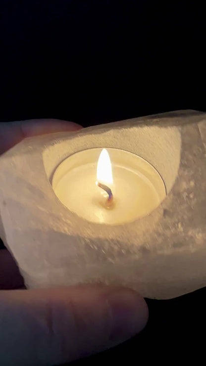 Bergkristall Teelichthalter 12cm | Klarheit und Licht für deinen Raum Video | Happy Minerals