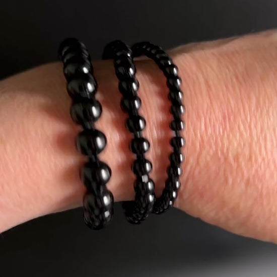 Schwarzer Turmalin Armband 18cm | Schörl Perlen 3–4mm | Schutz und Erdung Video | Happy Minerals