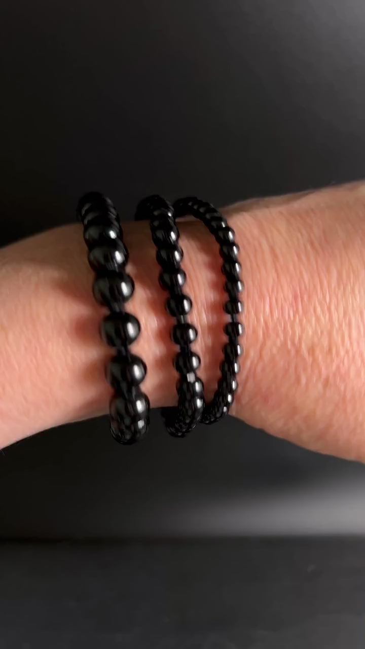 Schwarzer Turmalin Armband 18cm | Schörl Perlen 3–4mm | Schutz und Erdung Video | Happy Minerals