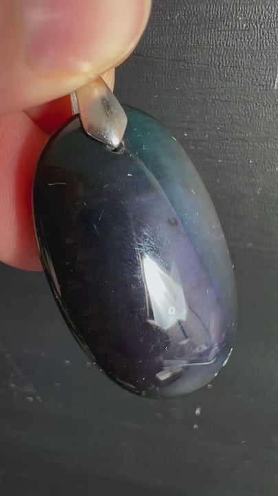 Pendentif obsidienne arc-en-ciel 48mm | Pierre de protection pour l'ancrage et la force intérieure