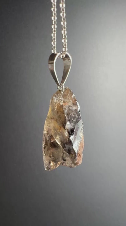 Smoky Quartz Raw Stone Pendant 4cm | Protection and Letting Go | with Rainbow Inclusion