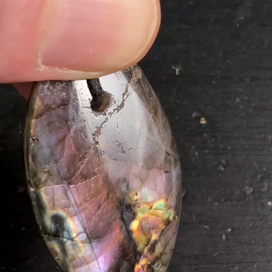 Labradorit Schmuck Anhänger 47mm | Sunset Orange-Blau Flash Video | Happy Minerals