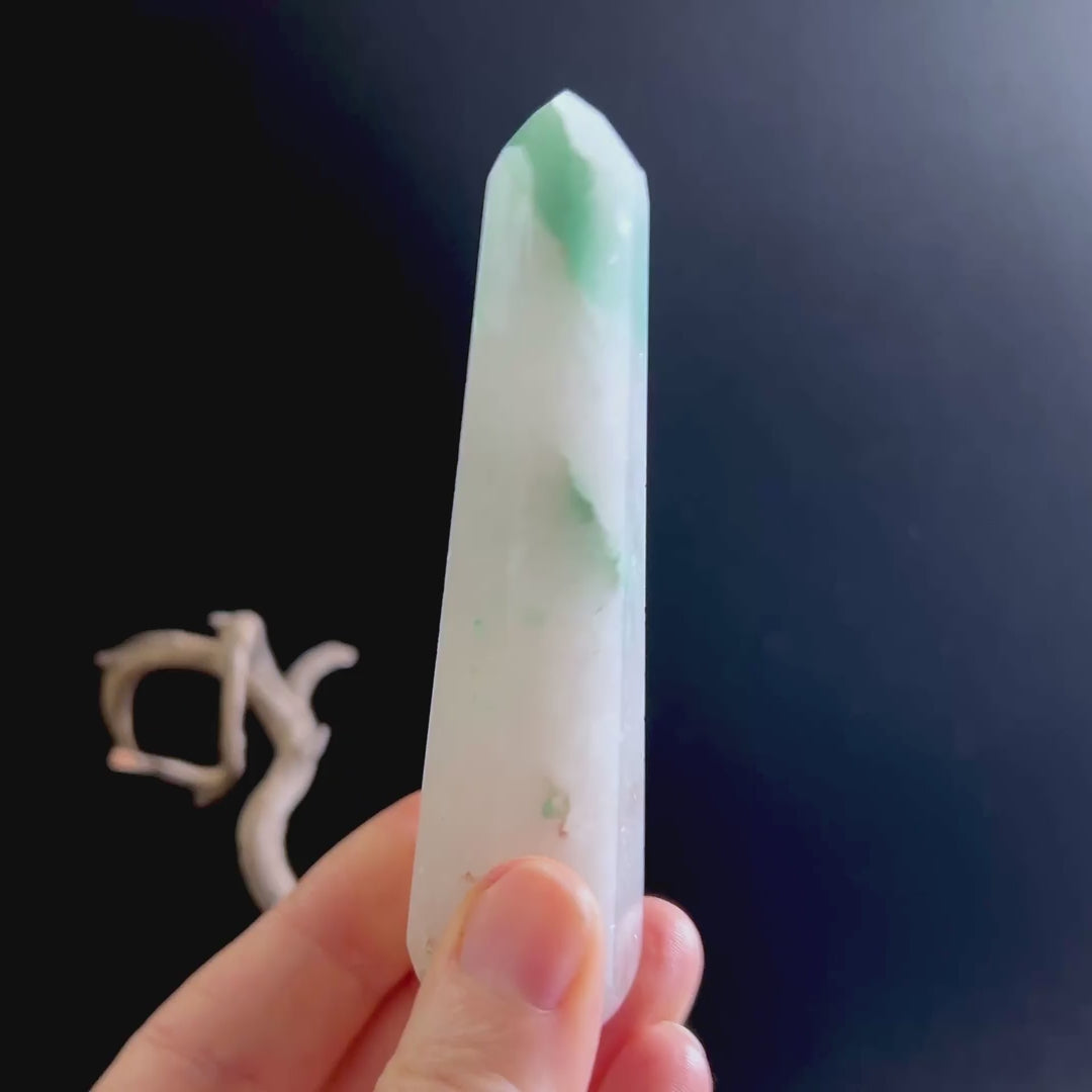 Quarz Aventurin Massagestab mit grüner Spitze und weißer Quarzmatrix, ca. 110 mm, Brasilien | Happy Minerals