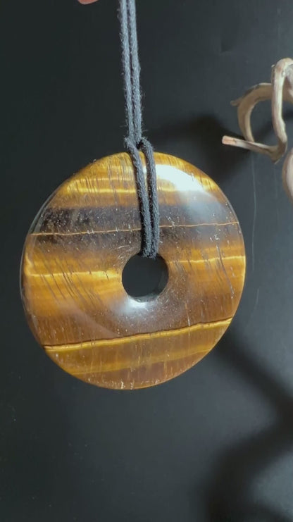 Tigerauge Donut Anhänger an verstellbarem Band