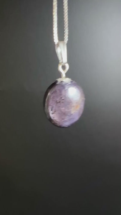 Sternrubin Anhänger Cabochon 25mm | Asterismus | mit 925 Silberöse | Indien