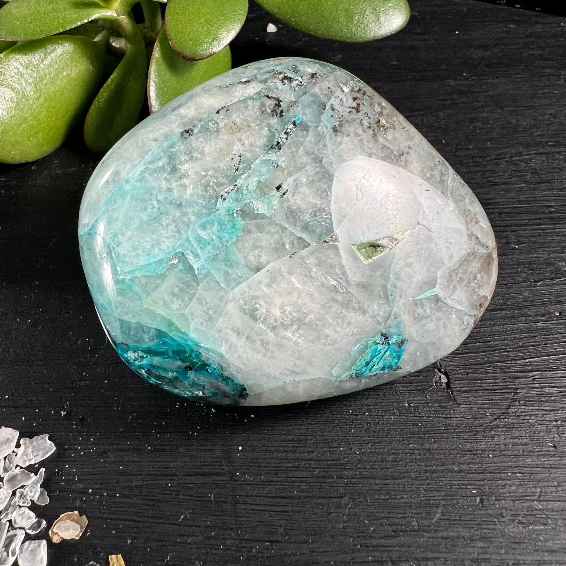 Quantum Quatro Chrysokoll Rückseite | marmorierte Oberfläche | blau grün Muster | Peru Mineralien | Happy Minerals