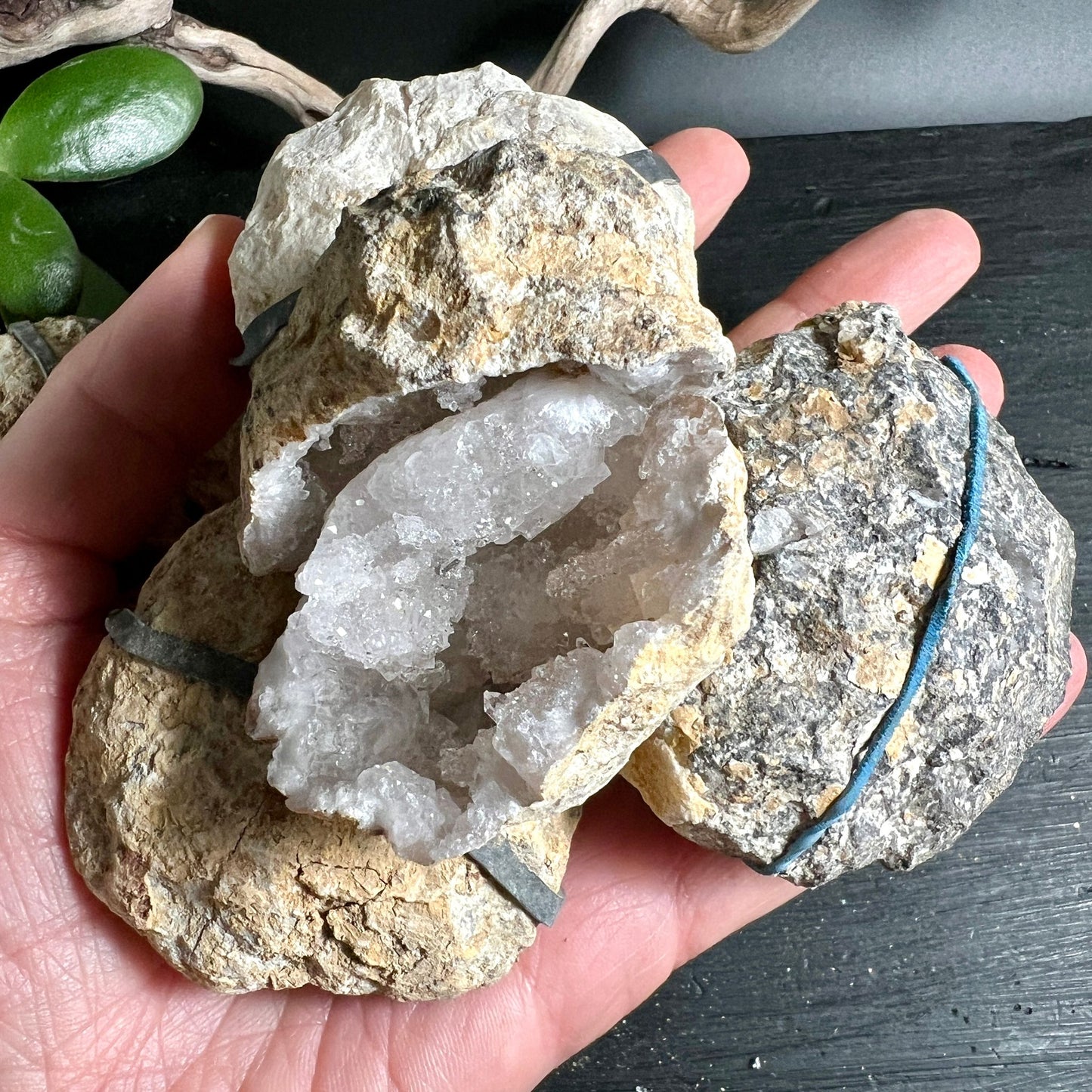Quarzgeoden Paar | Handhaltung | kristalline Innenstrukturen | natürliche Geologie | Marokko | Happy Minerals