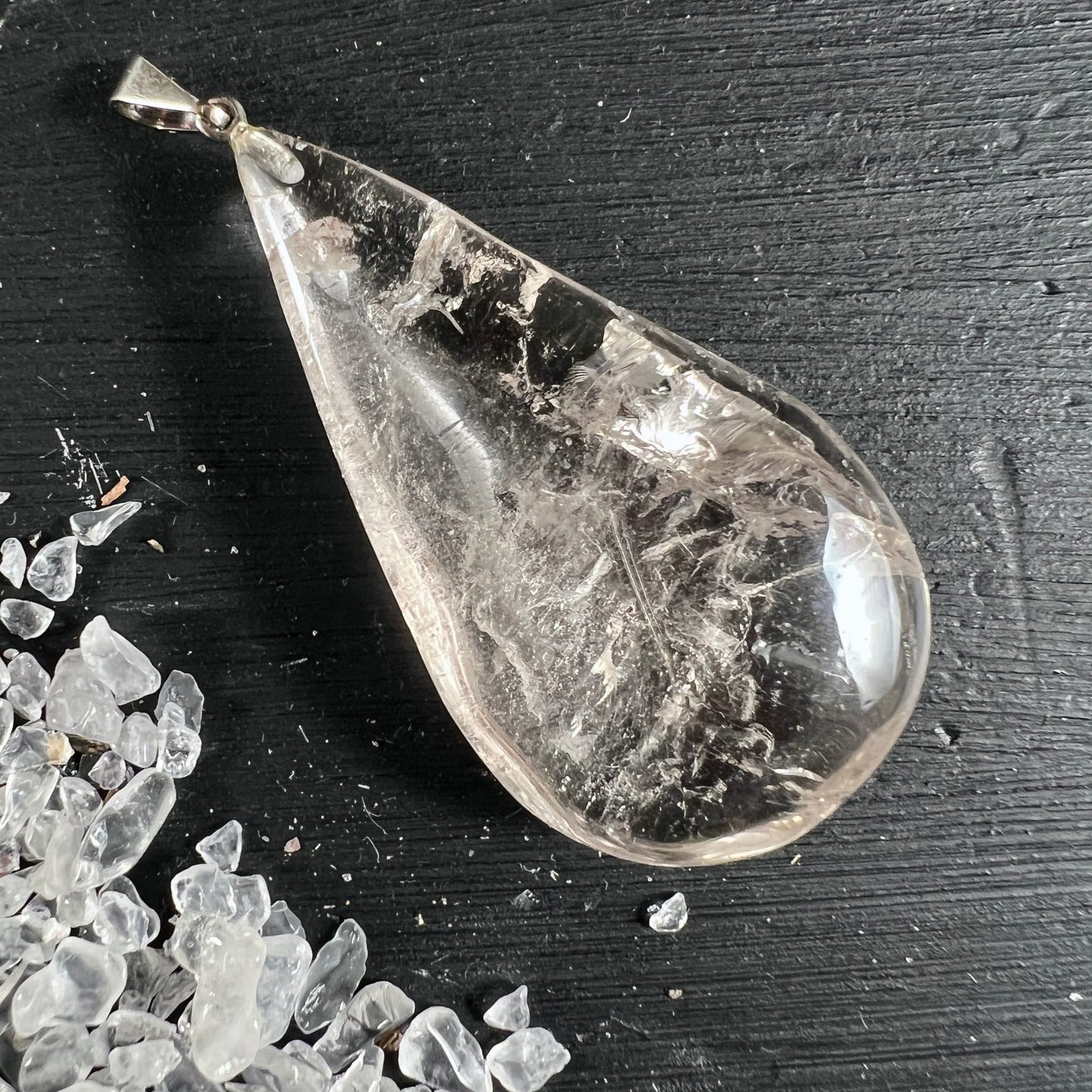 Rauchquarz | Anhänger | Draufsicht | glasklar | Phantom-Einschlüsse | Rohsteine | Happy Minerals
