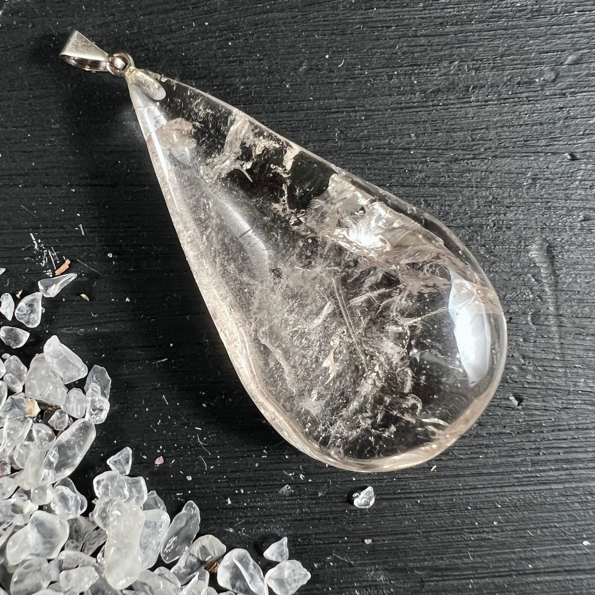 Rauchquarz | Anhänger | Draufsicht | glasklar | Phantom-Einschlüsse | Rohsteine | Happy Minerals