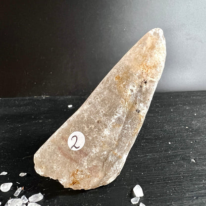Rauchquarz | Rohstein | Variante 2 | zahnförmig | sandbeige Oberfläche | Happy Minerals