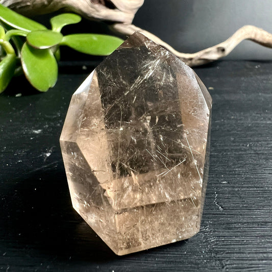 Rauchquarz Spitze | goldene Rutil Einschlüsse | Madagaskar Unikat | polierte Oberfläche | Happy Minerals