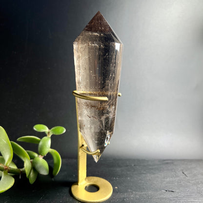 Rauchquarz Vogelcut | Goldständer | Jade-Pflanze | erdige Töne | Unikat | Happy Minerals