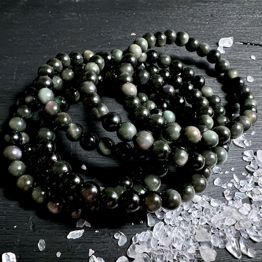 Regenbogen Obsidian Armband mit 5mm runden Perlen aus Mexiko, Regenbogenschimmer | Happy Minerals