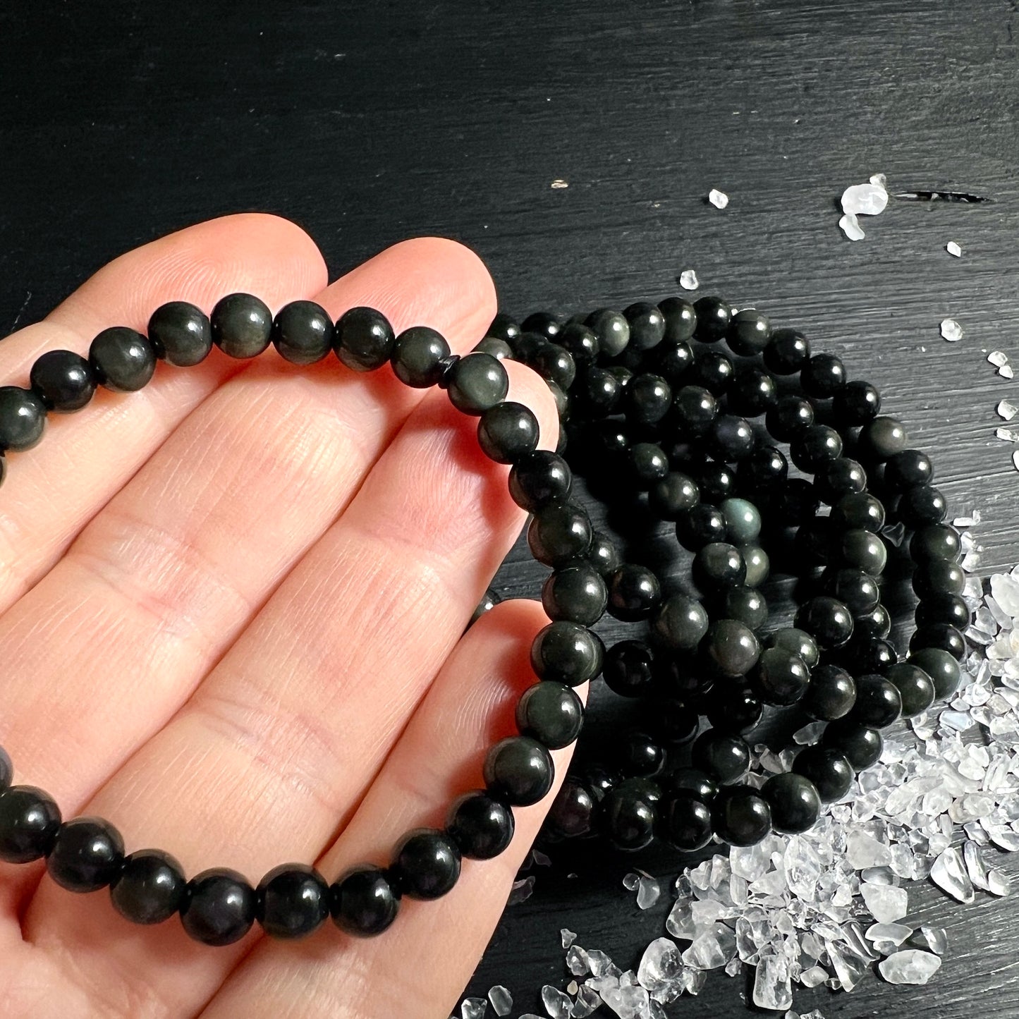Regenbogen Obsidian Armband mit 5mm Kugeln, Meditation Schmuck und Wurzelchakra Stein | Happy Minerals