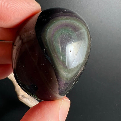 Regenbogenobsidian Handschmeichler 2 | schillernde Farbringe | grün-violett-weiß | Happy Minerals